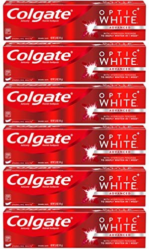 Book Cover Colgate Optic White Whitening Toothpaste, Sparkling White - 5 Ounces (6 Pack)
