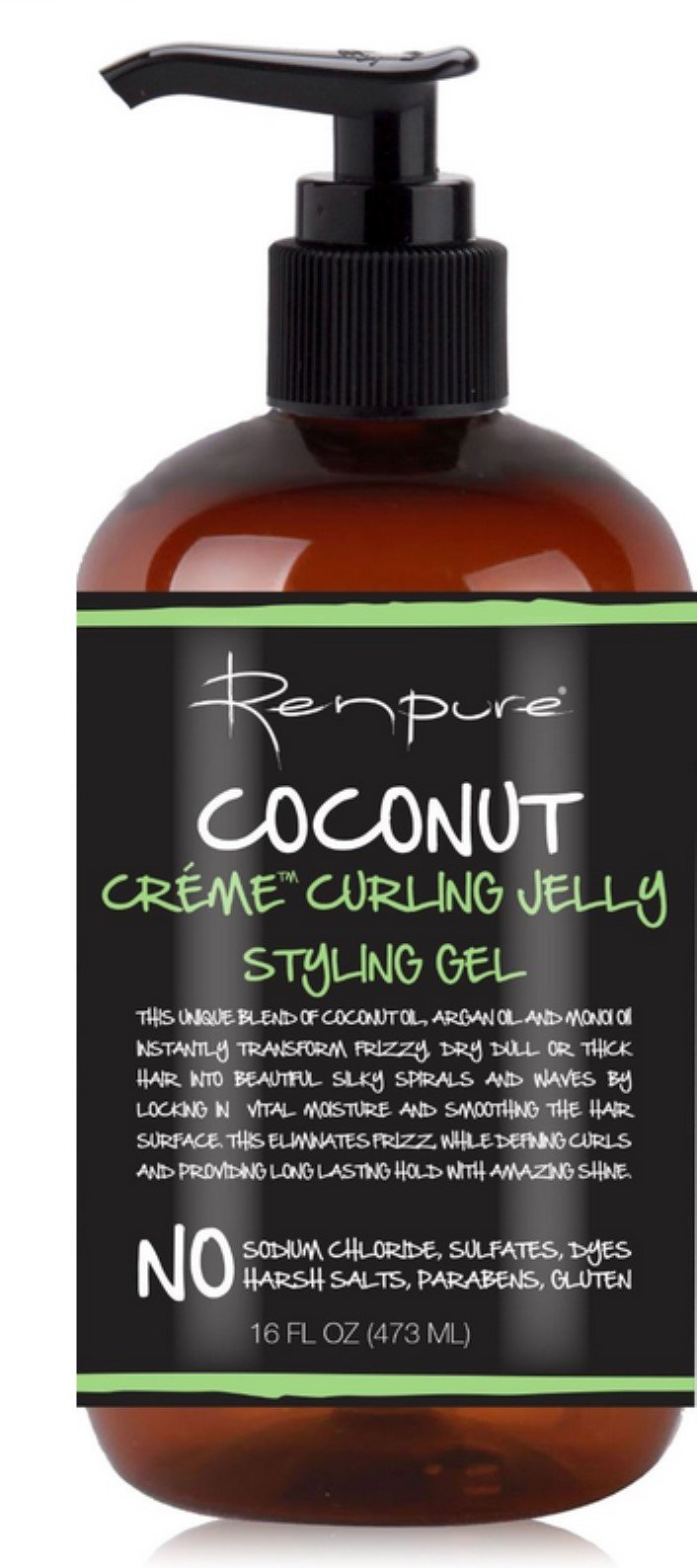 Book Cover RENPURE Creme Curling Jelly Styling Hair Gel, Coconut, Basic, 16 Fl Oz Curling Jelly Bundle