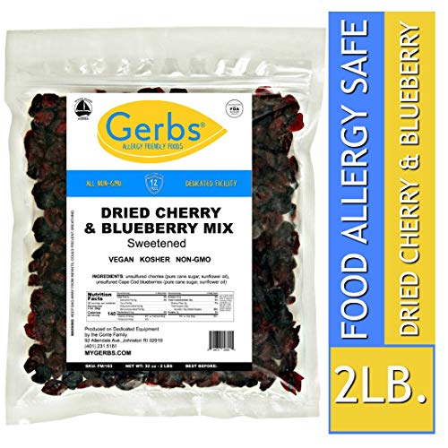 Book Cover Gerbs Dried Cherry & Blueberry Fruit Mix, 2 LBS. - Food Allergy Safe & Non GMO -Preservative Free - Vegan & Kosher - Made in Rhode Island ...