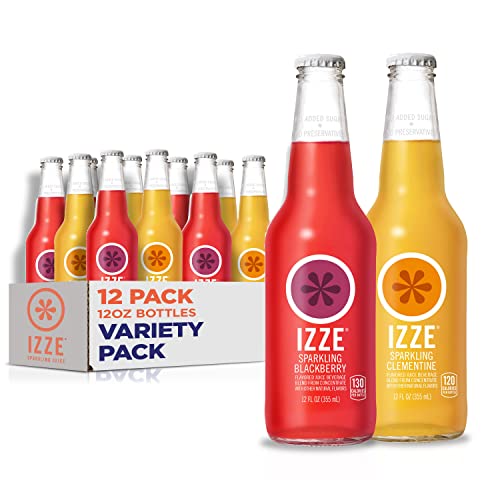 Book Cover Izze, Sparkling Juice Drink Variety Pack, 12 Fl Oz Glass Bottles, 12 Pack