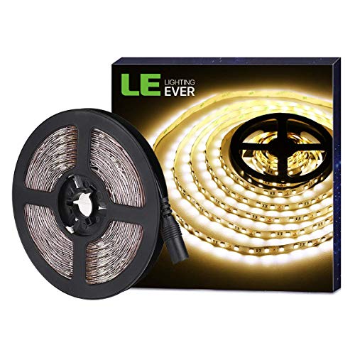 Book Cover LE 16.4ft LED Strip Light, Super Bright, 300 LEDs SMD 5050, Non-Waterproof LED Tape, Flexible Rope Light for Home, Kitchen, Under Cabinet, Bedroom, 12V Power Supply Not Included, Warm White