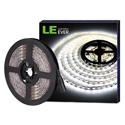 Book Cover LE Bright LED Strips Lights 5M, 3600 Lumen, 300 SMD 5050 LEDs, Daylight White, 12V Light Strip for Kitchen Cabinet, Bookcase, Mirror and More