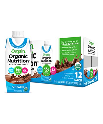 Book Cover Orgain Organic Vegan Plant Based Nutritional Shake, Smooth Chocolate - Meal Replacement, 16g Protein, 22 Vitamins & Minerals, Dairy Free, Gluten Free, 11 Ounce, 12 Count (Packaging May Vary)