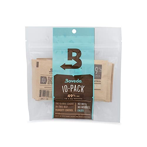 Book Cover Boveda for Packaging and Storing Moisture-Sensitive Products | 49% RH 2-Way Humidity Control | Size 8 for Up to 1 Ounce (30 Grams) | 10-Count Resealable Bag