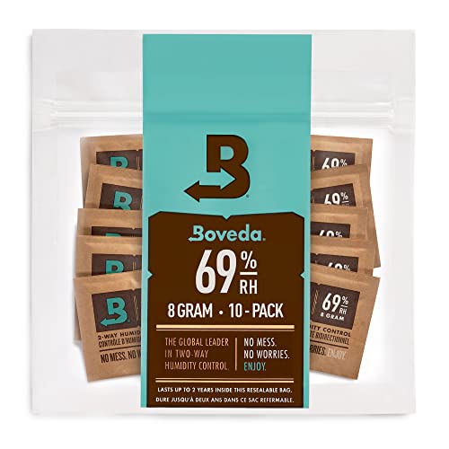 Book Cover Boveda 69% RH 2-Way Humidity Control – Restores & Maintains Humidity – All In One Solution For Humidification- Patented for Humidity Control – Convenient & Versatile - 10 Count Resealable Bag