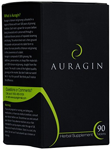 Book Cover Auragin® Authentic Korean Red Ginseng - Made in Korea - 6 Year Roots - No Additives or Other Ingredients - 100% Red Panax Ginseng in Every Tablet