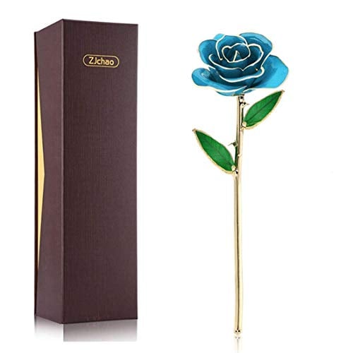 Book Cover ZJchao 24K Blue Rose Gifts for Her, Eternity Love Dipped Gold Real Rose Flower Preserved Forever Christmas Anniversary Valentine's Day Present for Wife, Girlfriend, Mom (Blue)