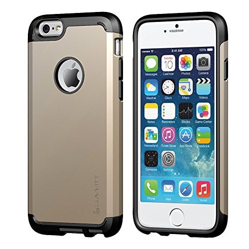 Book Cover iPhone 6/6s Case, LUVVITT [Ultra Armor] Shock Absorbing Case Best Heavy Duty Dual Layer Tough Cover for iPhone 6 / iPhone 6s - Black/Champagne Gold