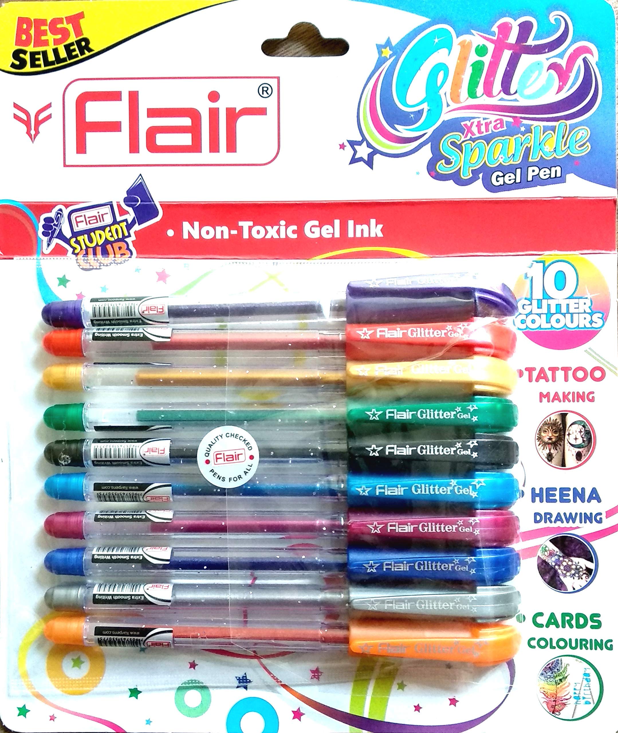 Book Cover Flair Xtra Sparkle Glitter Gel 10 Colours Xtra Sparkle Gel Pen