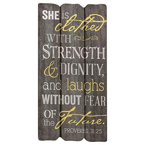 Book Cover P. Graham Dunn 12 x 6 Small Fence Post Wood Look Decorative Sign Plaque, She is Clothed with Strength