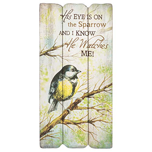 Book Cover P. Graham Dunn His Eye is On The Sparrow Small 12x6 Fence Post Wood Look Wall Art Plaque