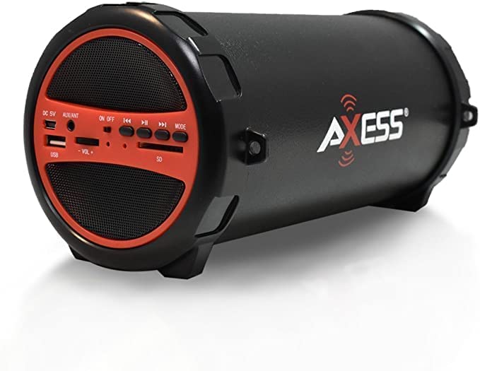 Book Cover Axess SPBT1031 Portable Bluetooth Indoor/Outdoor 2.1 Hi-Fi Cylinder Loud Speaker with Built-in 3