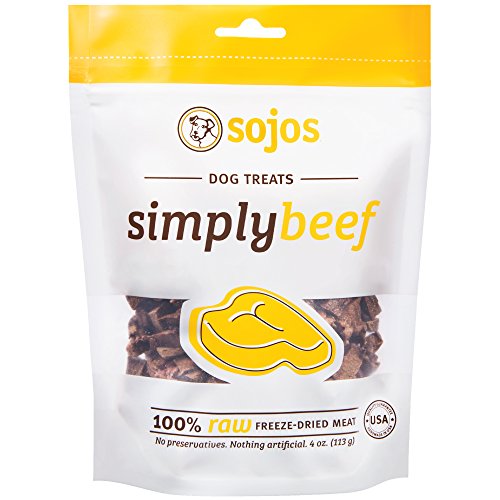 Book Cover Sojos Simply Raw Freeze Dried Grain Free Dog Treats, Beef, 4-Ounce Bag
