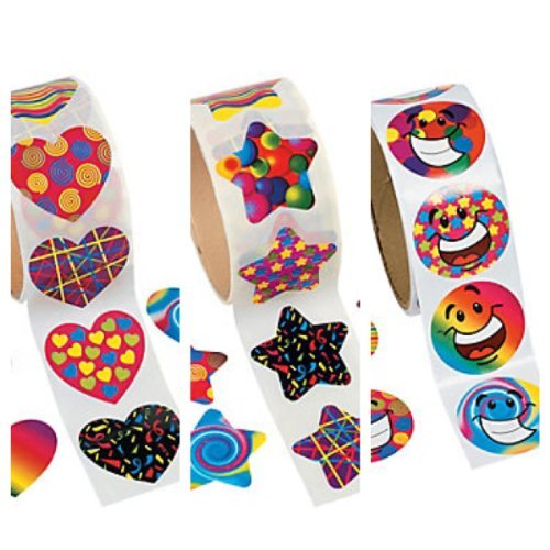 Book Cover Awesome DEAL! 3 Rolls of FUNKY STICKERS 100 ea; HEART - STAR - SMILEY FACE - Groovy 60's 70's PARTY Supplies 300 Stickers