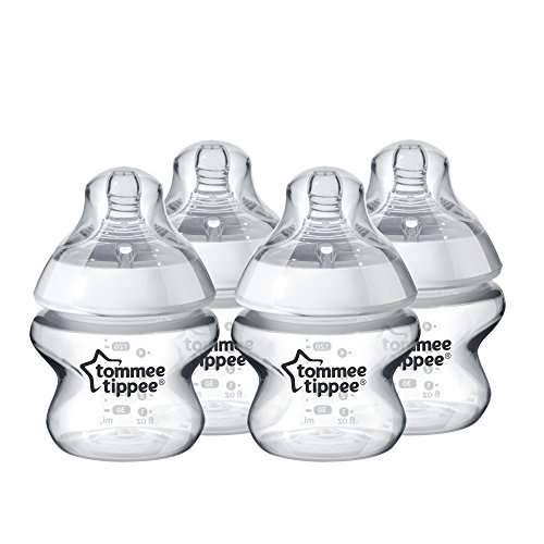 Book Cover Tommee Tippee Closer to Nature Baby Bottle, Anti-Colic, Breast-like Nipple, BPA-Free - Extra Slow Flow, 5 Ounce (4 Count), Translucent (522568)