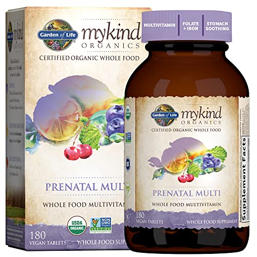 Book Cover Garden of Life Mykind Organics Prenatal Vegan Whole Food Multivitamin Tablets, Folate not Folic Acid & Stomach Soothing Blend for Women, Peppermint, 180 Count