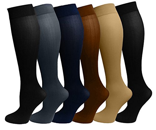 Book Cover Different Touch 6 Pairs Women's Opaque Spandex Trouser Knee High Socks Queen Size 10-13