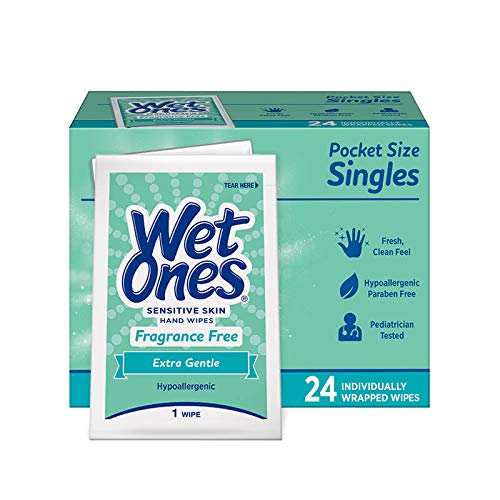 Book Cover WET ONES Sensitive Skin Hand Wipes, Singles Extra Gentle Fragrance & Alcohol Free 24 ea ( Pack of 6)