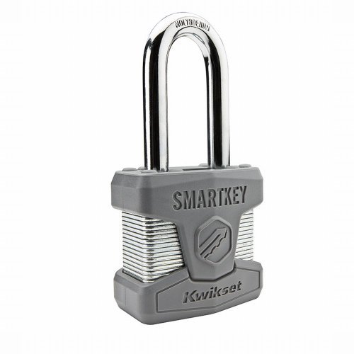 Book Cover Kwikset 50MM SmartKey Padlock Long Shackle in Satin Chrome
