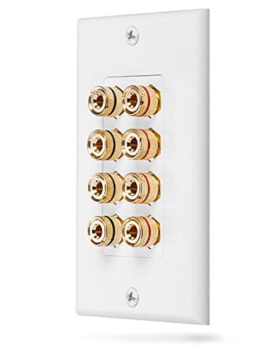 Book Cover Fosmon (Quad Speaker) Home Theater Wall Plate - Premium Quality Gold Plated Copper Banana Binding Post Coupler Type Audio Wall Plate for 4 Speakers (White)