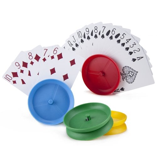 Book Cover Brybelly 4-pack Card Holders for Playing Cards, Hands-free Circular-shape | Holds 10-12 Playing Cards | Plastic Adult/Childrens Accessory for Family Card Game Nights, Poker Parties, and Trading Card Games