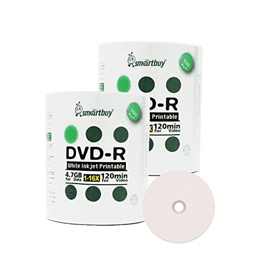 Book Cover Smartbuy 4.7gb/120min 16x DVD-R White Inkjet Hub Printable Blank Media Recordable Disc (200-Disc)
