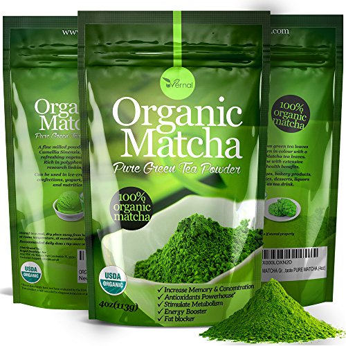 Book Cover Organic Matcha Green Tea Powder USDA Certified - 100% Pure Macha Ceremonial and Culinary Grade for Smoothies and Baking - 4oz 120g