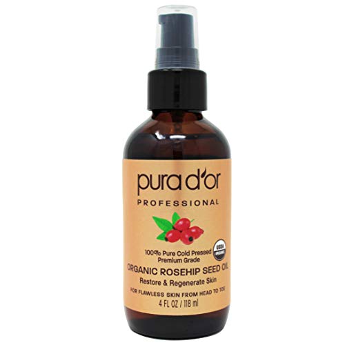 Book Cover PURA D'OR (118 ml) Organic Rosehip Seed Oil 100% Pure Cold Pressed, USDA Certified Organic, All Natural Anti-Aging Moisturizer Treatment for Face, Hair, Skin & Nails, Men & Women (Packaging may vary)