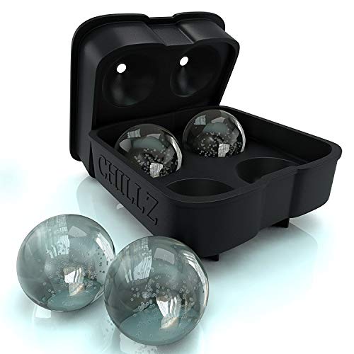 Book Cover Chillz Ice Ball Maker Mold - Black Flexible Silicone Ice Tray - Molds 4 X 4.5cm Round Ice Ball Spheres