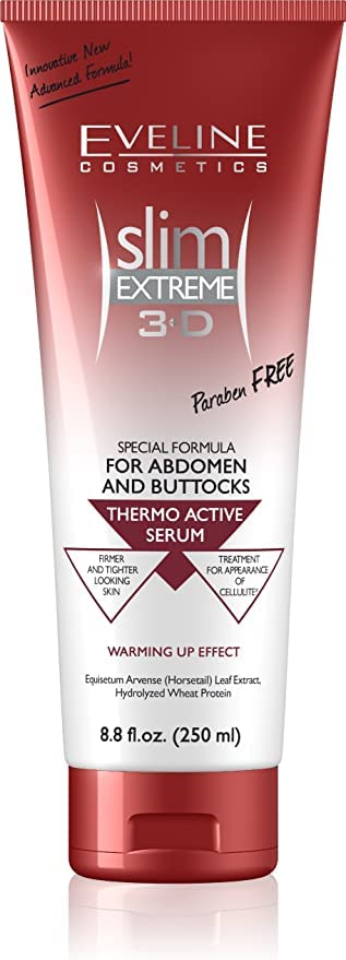 Book Cover Eveline Slim Extreme 3D Thermo Active Cellulite Cream Hot Serum Treatment for Shaping Waist, Abdomen and Buttocks,