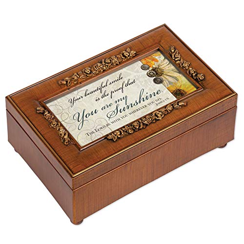 Book Cover Cottage Garden You are My Sunshine Rich Walnut Finish Rose Petite Music Box - Plays Song You are My Sunshine