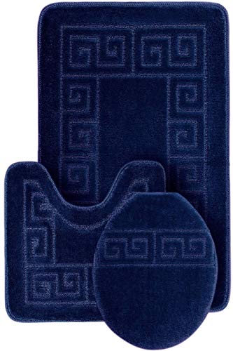 Book Cover 3 Piece Bath Rug Set Pattern Bathroom Rug (20x32)/large Contour Mat (20x20) with Lid Cover (Navy) by WPM