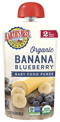 Book Cover Earth's Best Organic Stage 2 Baby Food, Banana Blueberry, 4 oz. Pouch (Pack of 6)