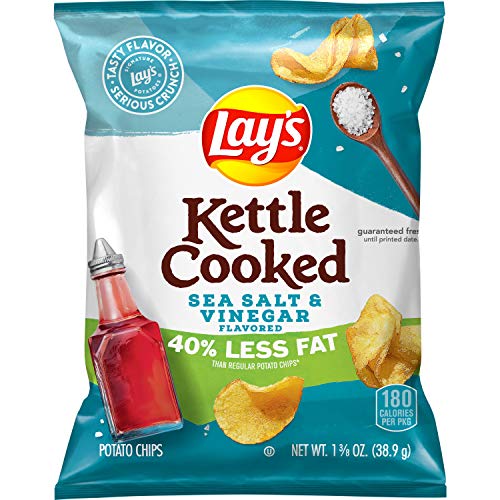 Book Cover Lay's Kettle Cooked 40% Less Fat Salt & Vinegar Flavored Potato Chips, 1.375 Ounce (Pack of 64)
