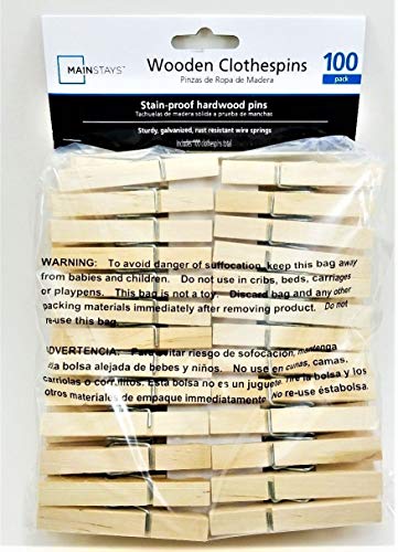 Book Cover Mainstay Standard Wooden Clothespins - 100-count