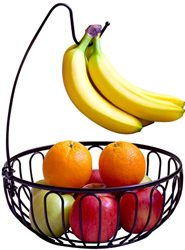 Book Cover DecoBros Wire Fruit Tree Bowl with Banana Hanger, Bronze