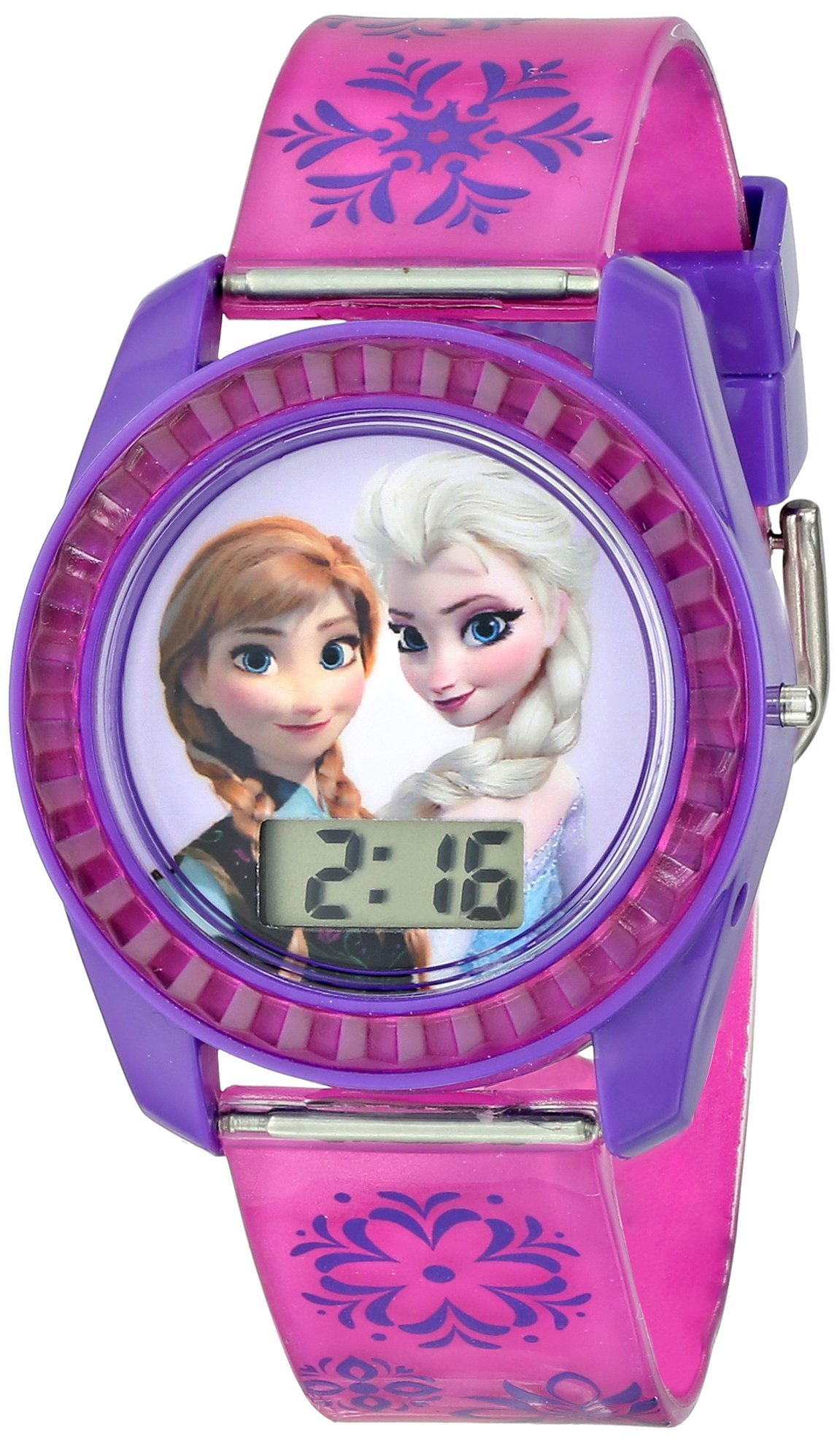 Book Cover Disney's Frozen Kids' Digital Watch with Elsa and Anna on the Dial, Purple Casing, Comfortable Pink Strap, Easy to Buckle, Safe for Children - Model: FZN3598
