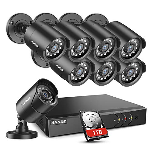 Book Cover ANNKE Home Security Camera System 8 Channel 1080P Lite DVR and 8X 1080P HD Outdoor IP66 Weatherproof CCTV Cameras, Smart Playback, Instant Email Alert with Images, 1TB Hard Drive Included