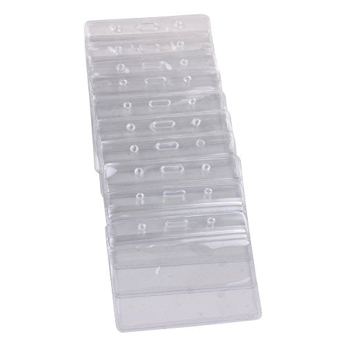 Book Cover KLOUD City 10 pcs Clear PVC Business ID Badge Card Holder Case with Slot & Chain Holes (10 Horizontal Style)
