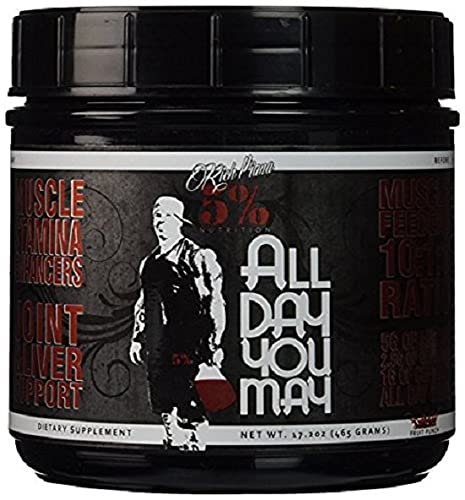 Book Cover Rich Piana 5% Nutrition All Day You May BCAA & Joint Recovery Drink (Fruit Punch) 17.2oz (465g) 30 Servings