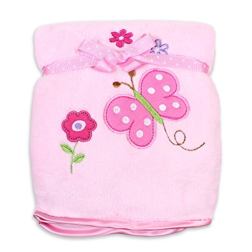 Book Cover Spasilk Baby-Girls Newborn Extra Thick Plush Blanket with Satin Trim, Pink Butterfly, 30 Inchx40 Inch