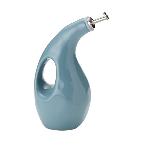 Book Cover Rachael Ray Cucina Ceramics EVOO Olive Oil Bottle Dispenser with Spout - 24 Ounce, Agave Blue