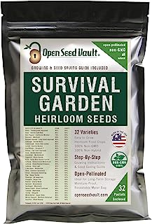 Book Cover Survival Garden 15,000 Non GMO Heirloom Vegetable Seeds Survival Garden 32 Variety Pack by Open Seed Vault
