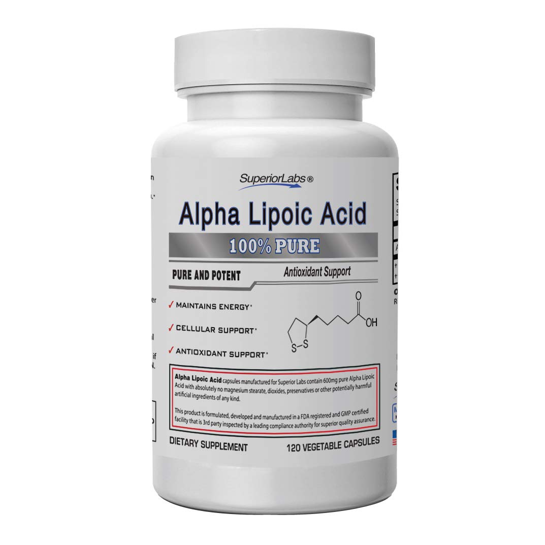 Book Cover Superior Labs Alpha Lipoic Acid - Pure Non-GMO ALA 600mg (4 Month Supply) 120 Servings - Zero Synthetic Additives - Supports Healthy Aging, Nerve Health, Tingling Feet, Hands & Overall Wellbeing