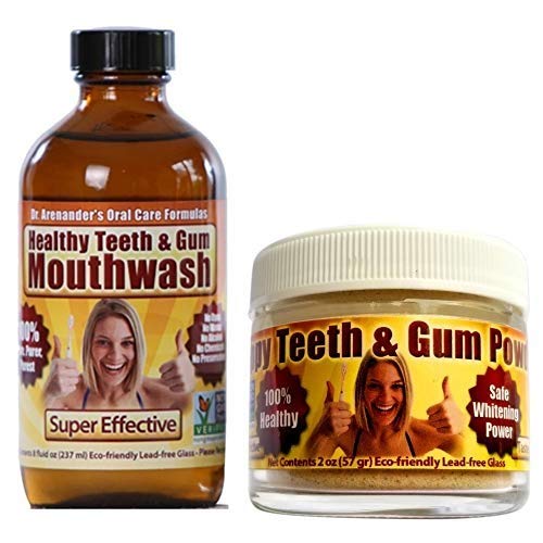 Book Cover Happy Teeth & Gum Kit - Revitalize Your Oral Health! Helps Gum Recession, Bleeding Gums, Removes Plaque - Includes Organic, Non-GMO Happy Teeth & Gum Powder and Healthy Teeth & Gum Mouthwash