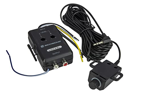 Book Cover Scosche LOC2SL Line Output Converter Adjustable Amplifier Add On Module for Car Stereo, 2-Channel Signal Sensing Speaker Wire to RCA Adapter with Remote Control Knob, Black