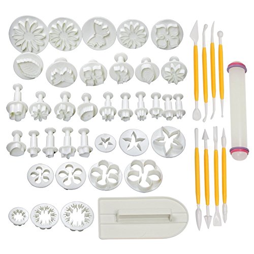 Book Cover HOSL Cake Tools 14 sets (46pcs) Flower Fondant Cake Sugarcraft Decorating Kit Cookie Mould Icing Plunger Cutter Tool