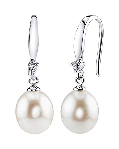 Book Cover Freshwater Cultured Pearl Earrings for Women Sterling Silver Dangle Earring with Cubic Zirconia - THE PEARL SOURCE