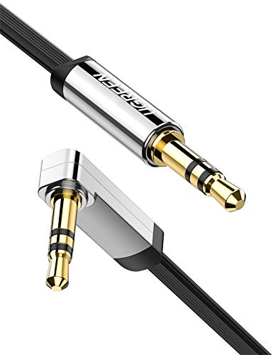 Book Cover UGREEN Aux Cable Right Angle Flat 3.5mm Male to Male Stereo Audio Lead 90 Degree Headphone Jack Auxiliary Cord Compatible with Car Radio iPod MP3 Speaker TV PC PS4 Xbox Samsung Huawei Sony Phone(0.5M)