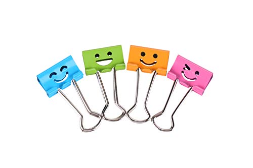 Book Cover Pack of 40 Cute Lovely Smiling Face Spring-Loaded File Organizer Paper Holder Metal Binder Clips, Assorted Color